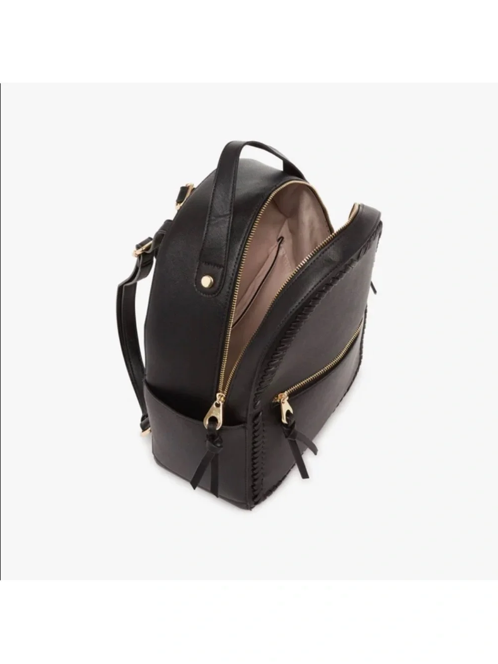 Calpak Black Mini Backpack with Whipstitch Detail and Gold Zip